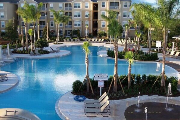 Outdoor pool, pool loungers