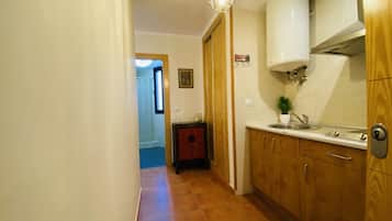 Apartamento estándar, 1 habitación | Cocina privada | Frigorífico grande, microondas, placa de cocina y cafetera o tetera