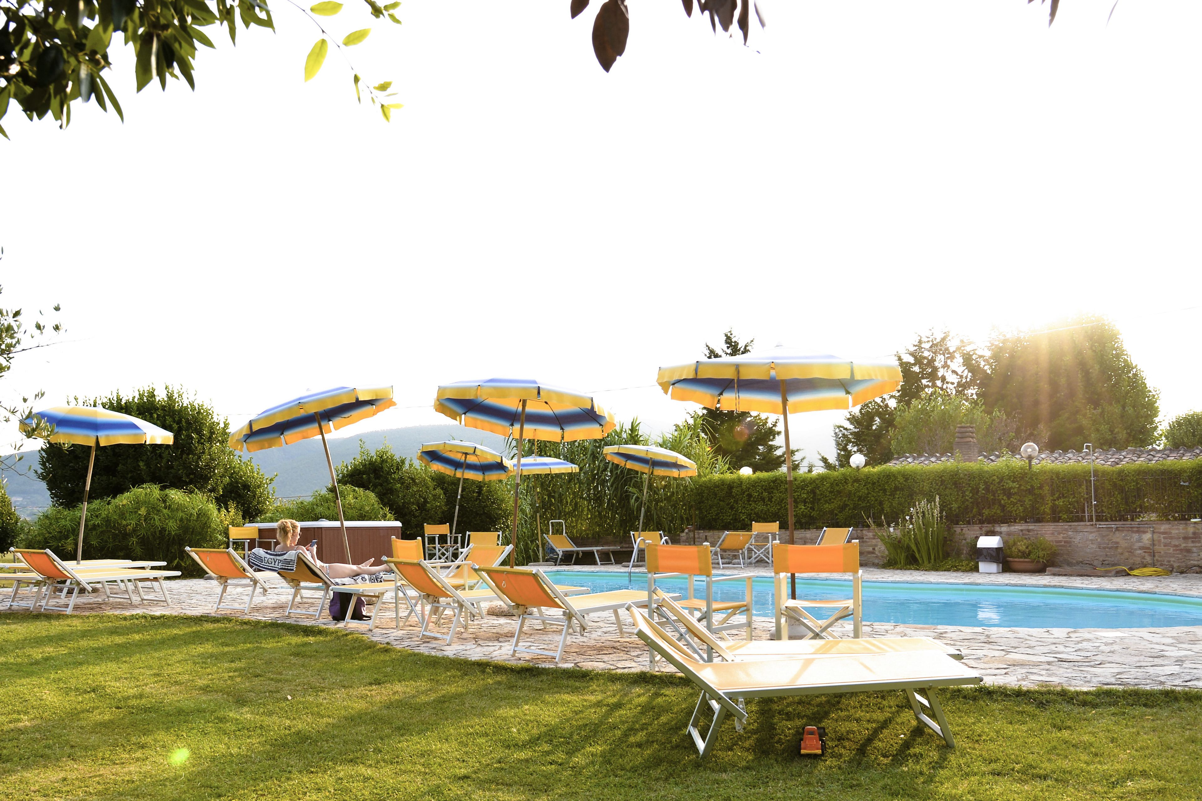 Seasonal outdoor pool, pool umbrellas, sun loungers