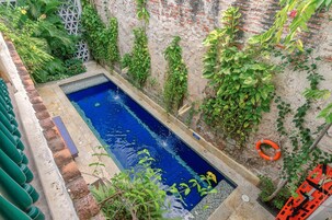 Outdoor pool, open 9:00 AM to 8:00 PM, pool loungers