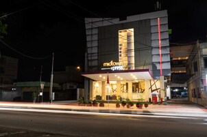 A modern building with a prominent 'midtown express' sign.