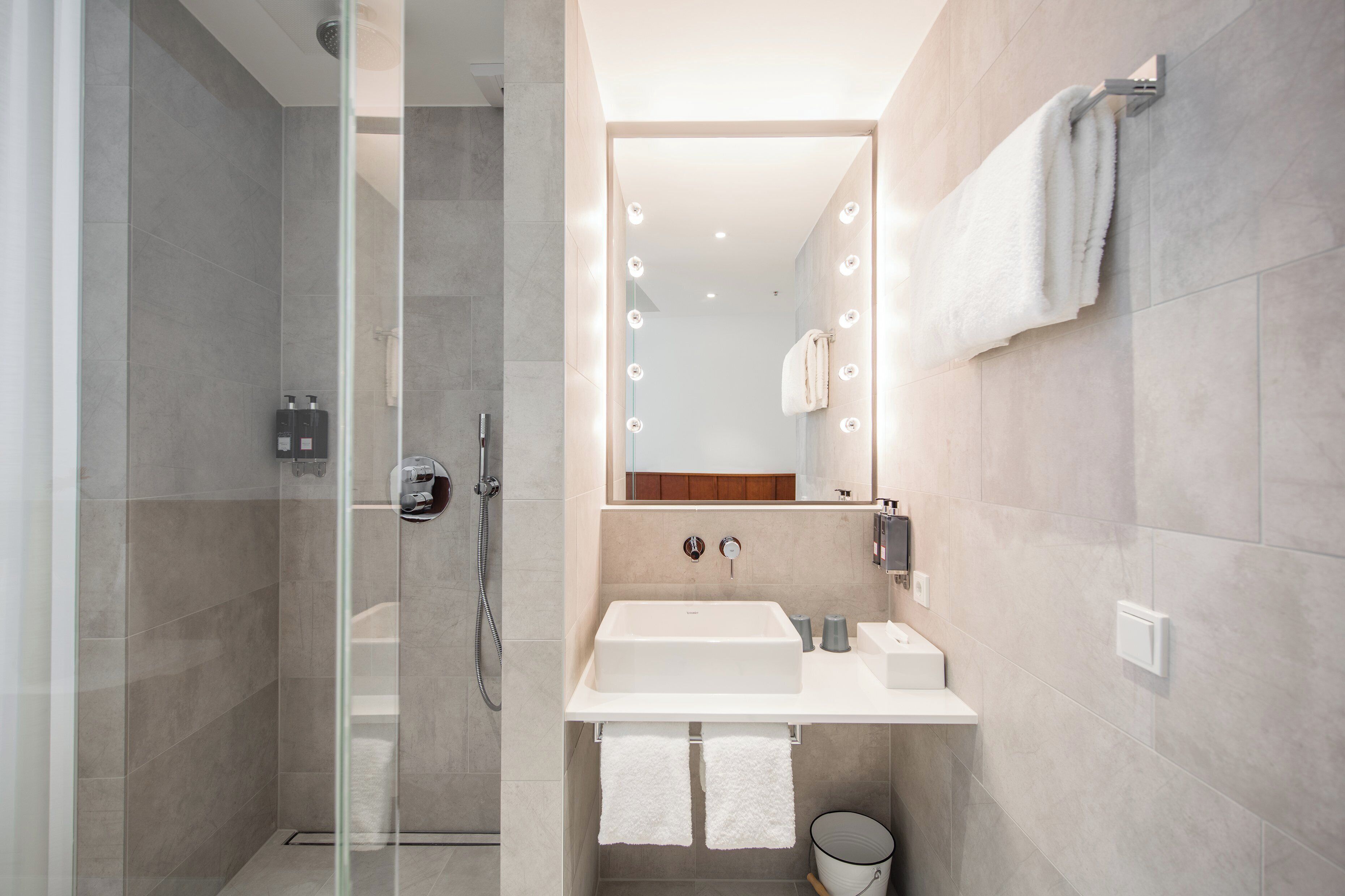 wow room | bathroom | shower, rainfall showerhead, designer toiletries, hair dryer