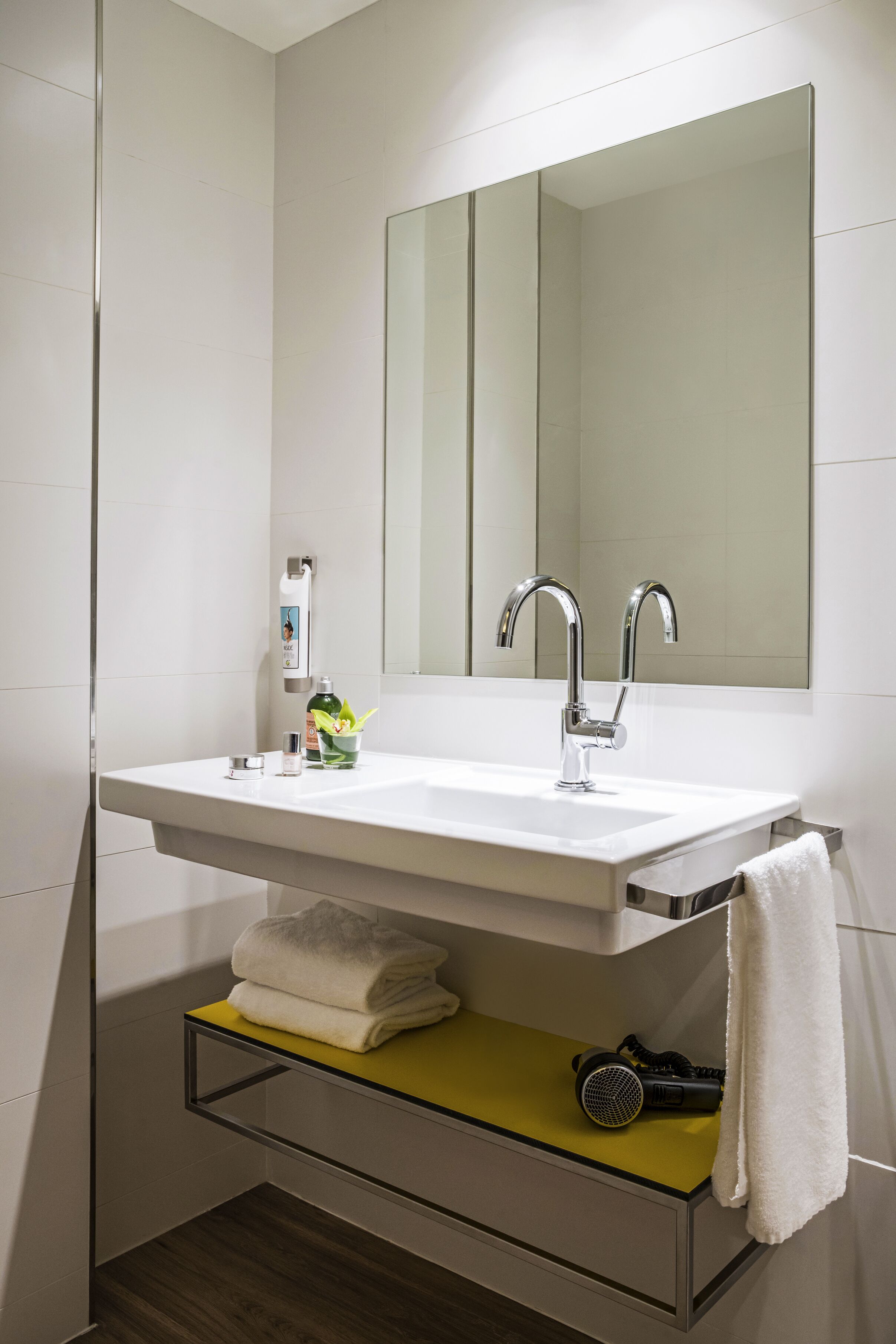 shower, eco-friendly toiletries, hair dryer, towels