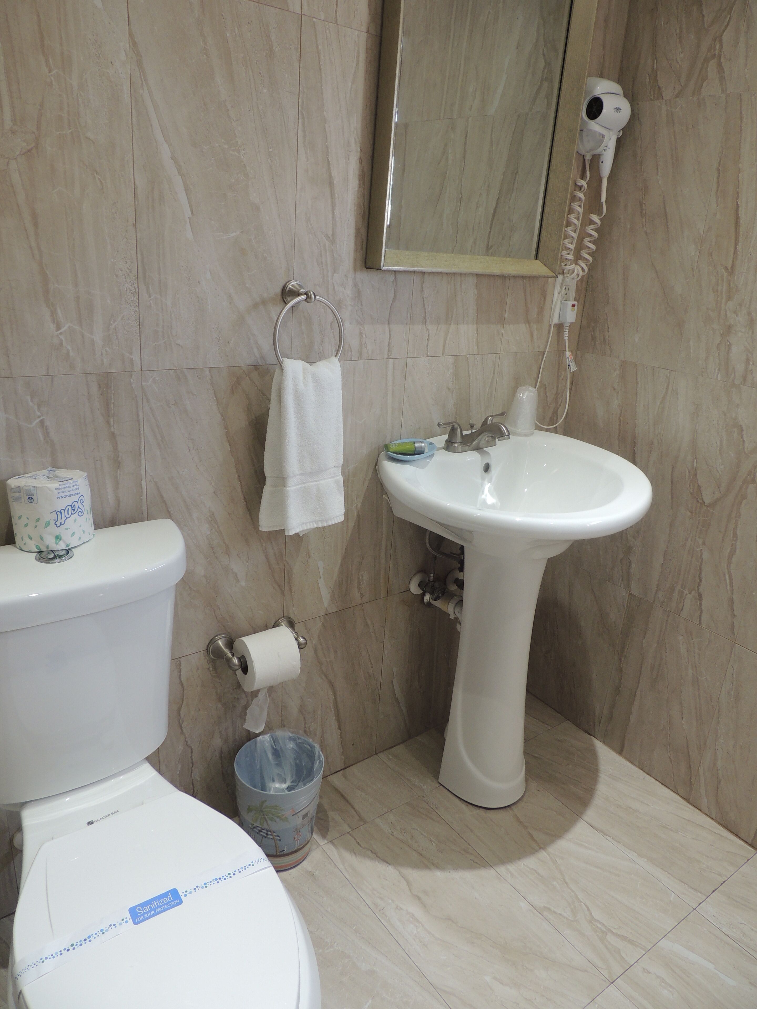 standard room, 2 queen beds, refrigerator & microwave | bathroom | combined shower/bathtub, free toiletries, hair dryer, bathrobes