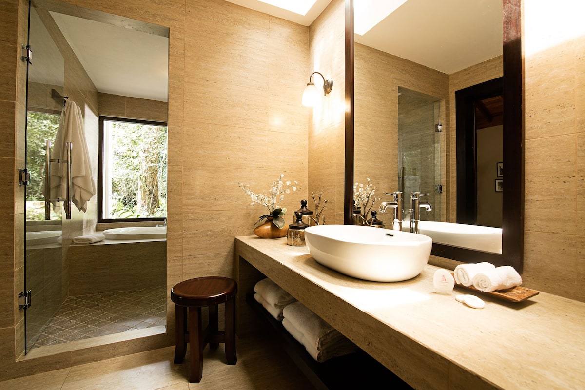 master suite | bathroom | shower, free toiletries, towels