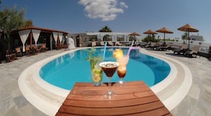 Seasonal outdoor pool, open 8:00 AM to midnight, pool umbrellas - Sofia Village (Mykonos)