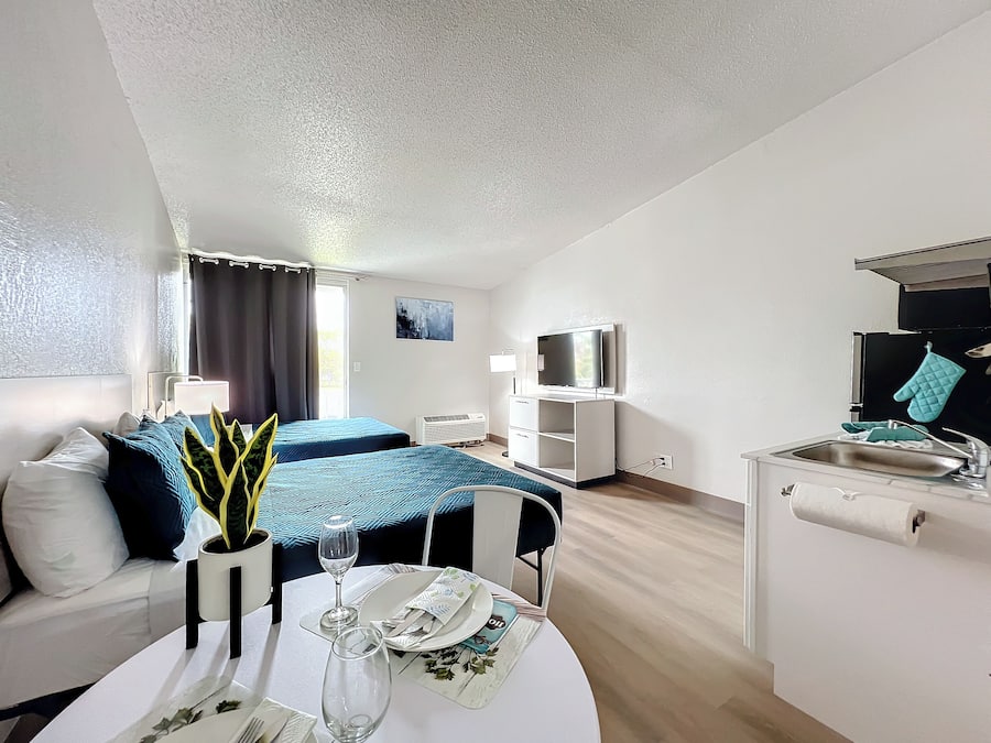 Premium Studio, 2 Double Beds, Non Smoking | 1 bedroom, desk, blackout drapes, iron/ironing board