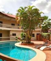 Outdoor pool, sun loungers