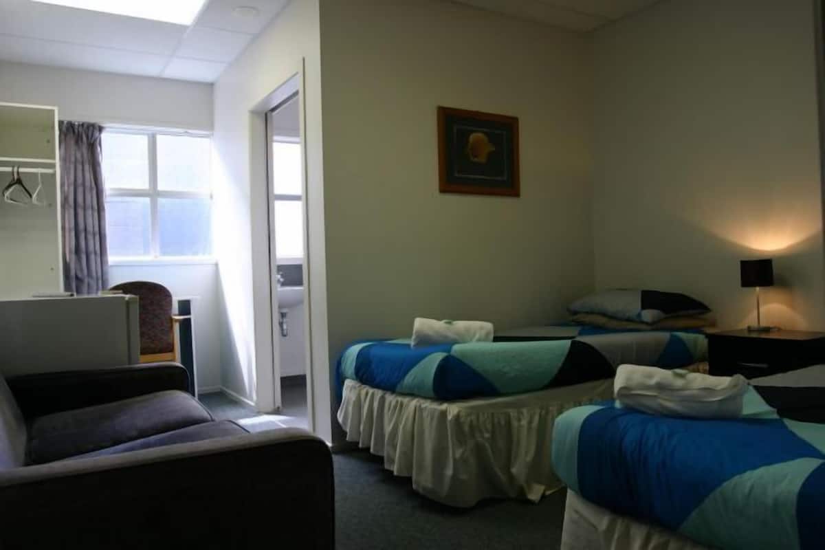 Een bureau, een laptopwerkplek, gratis wifi, beddengoed