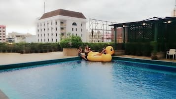 Outdoor pool, sun loungers