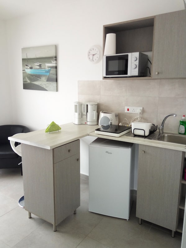 Apartment, 2 Twin Beds, Sea View | Private kitchen | Fridge, microwave, stovetop, coffee/tea maker
