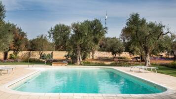 Outdoor pool, pool loungers