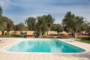 Outdoor pool, sun loungers