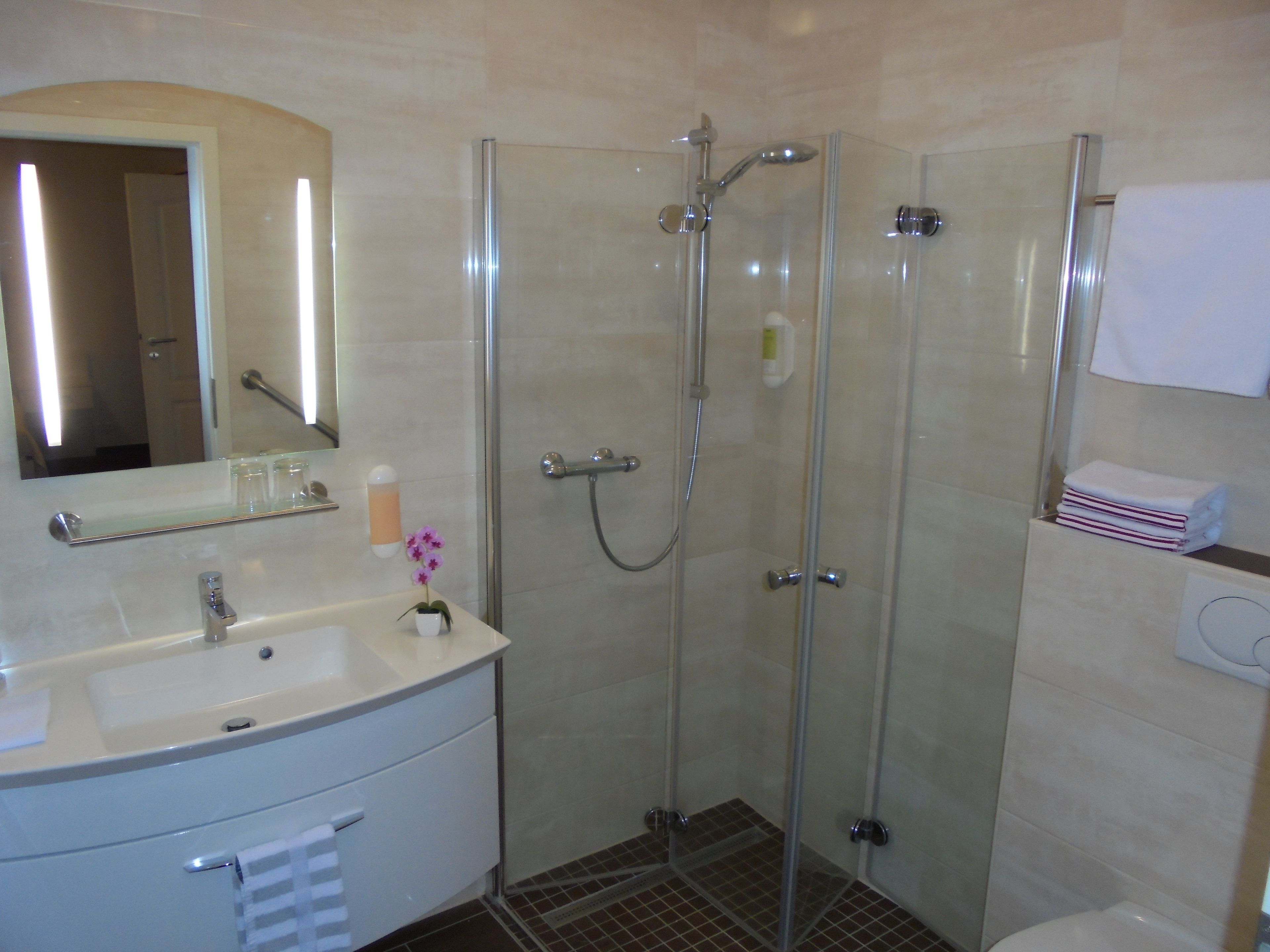 double room single use | bathroom | shower, free toiletries, hair dryer, towels