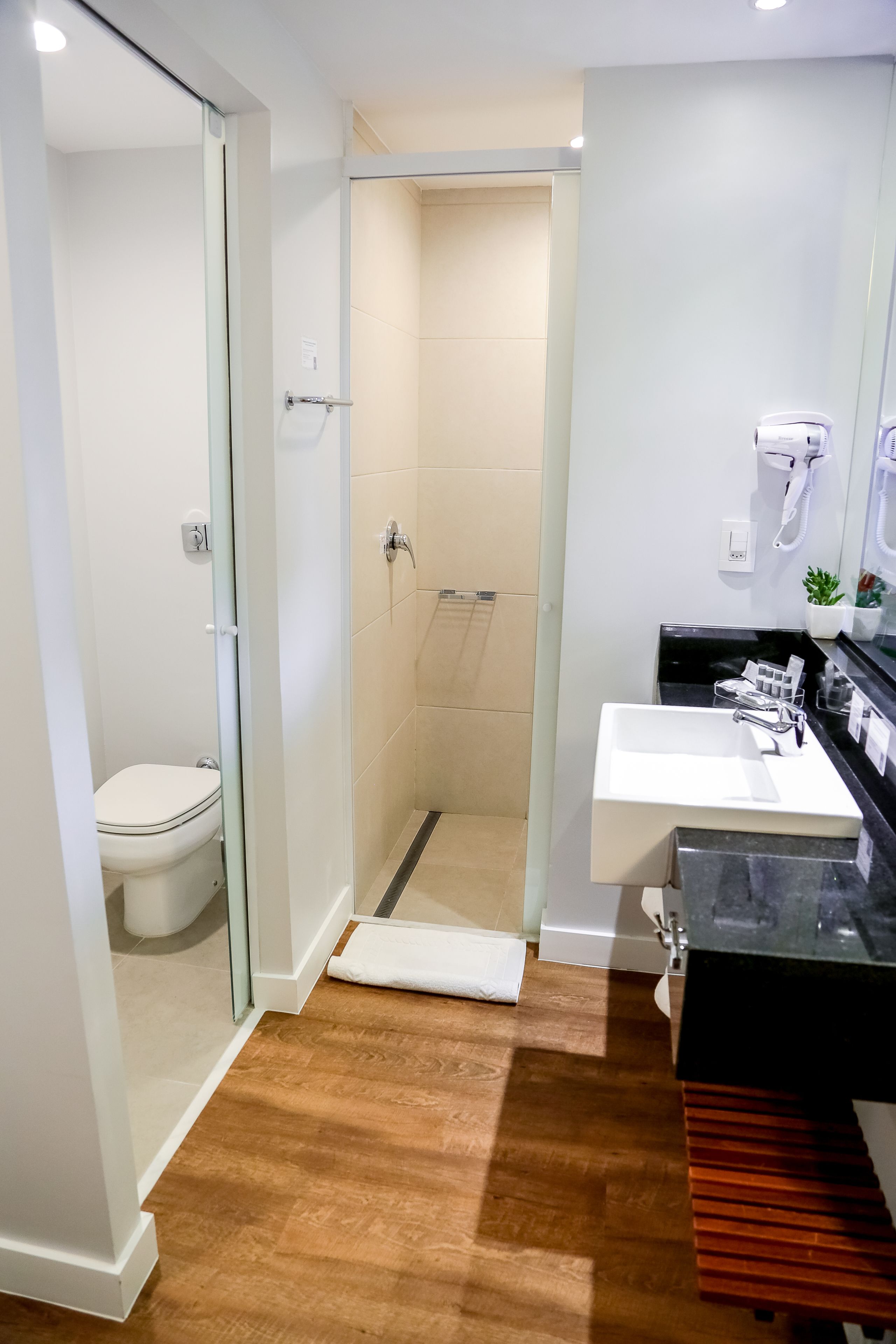 free toiletries, hair dryer, towels