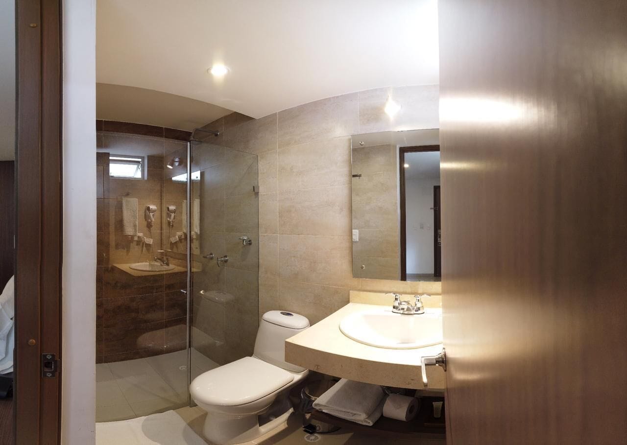 standard double room, 1 queen bed | bathroom | shower, rainfall showerhead, hair dryer, towels