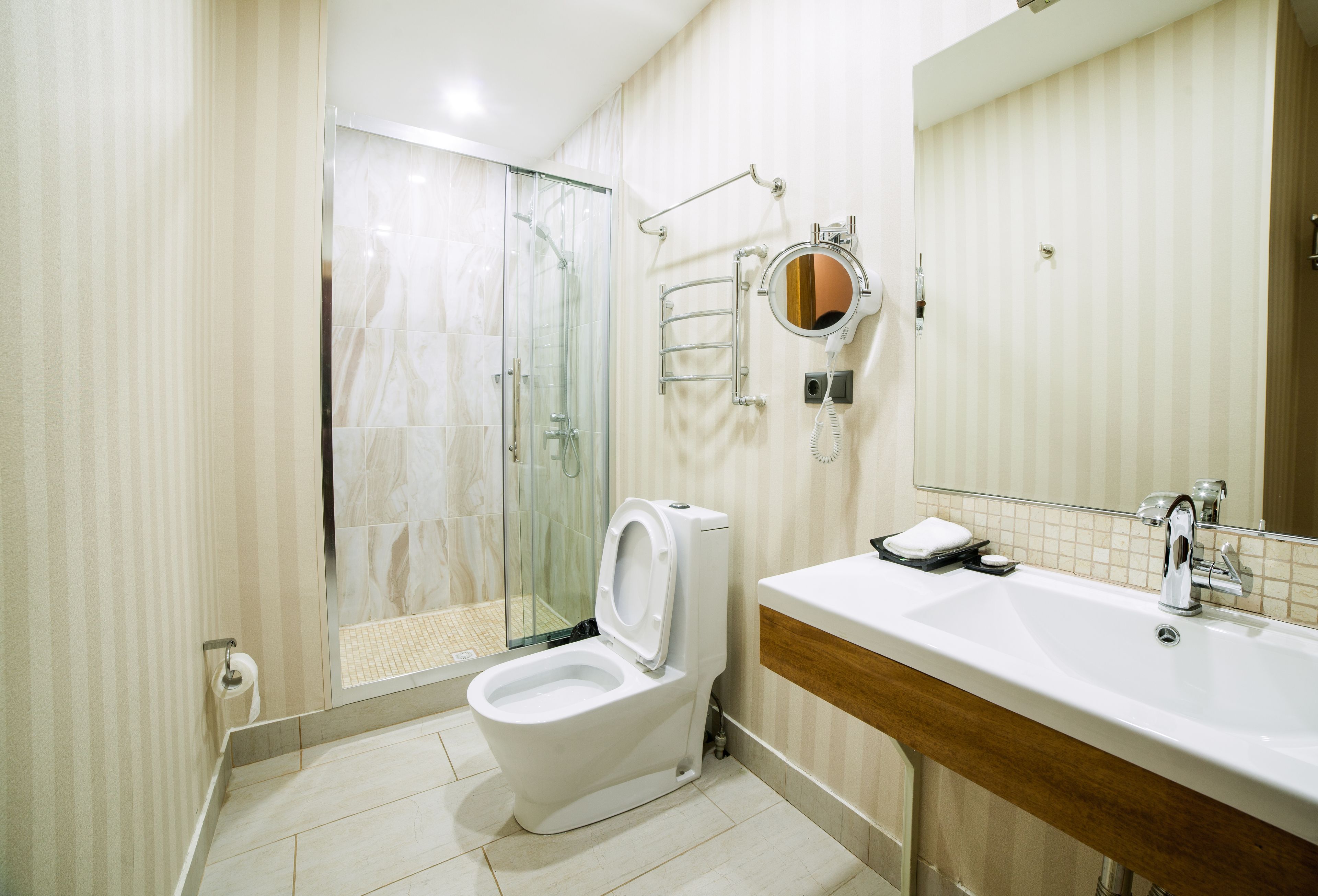 shower, free toiletries, hair dryer, bathrobes