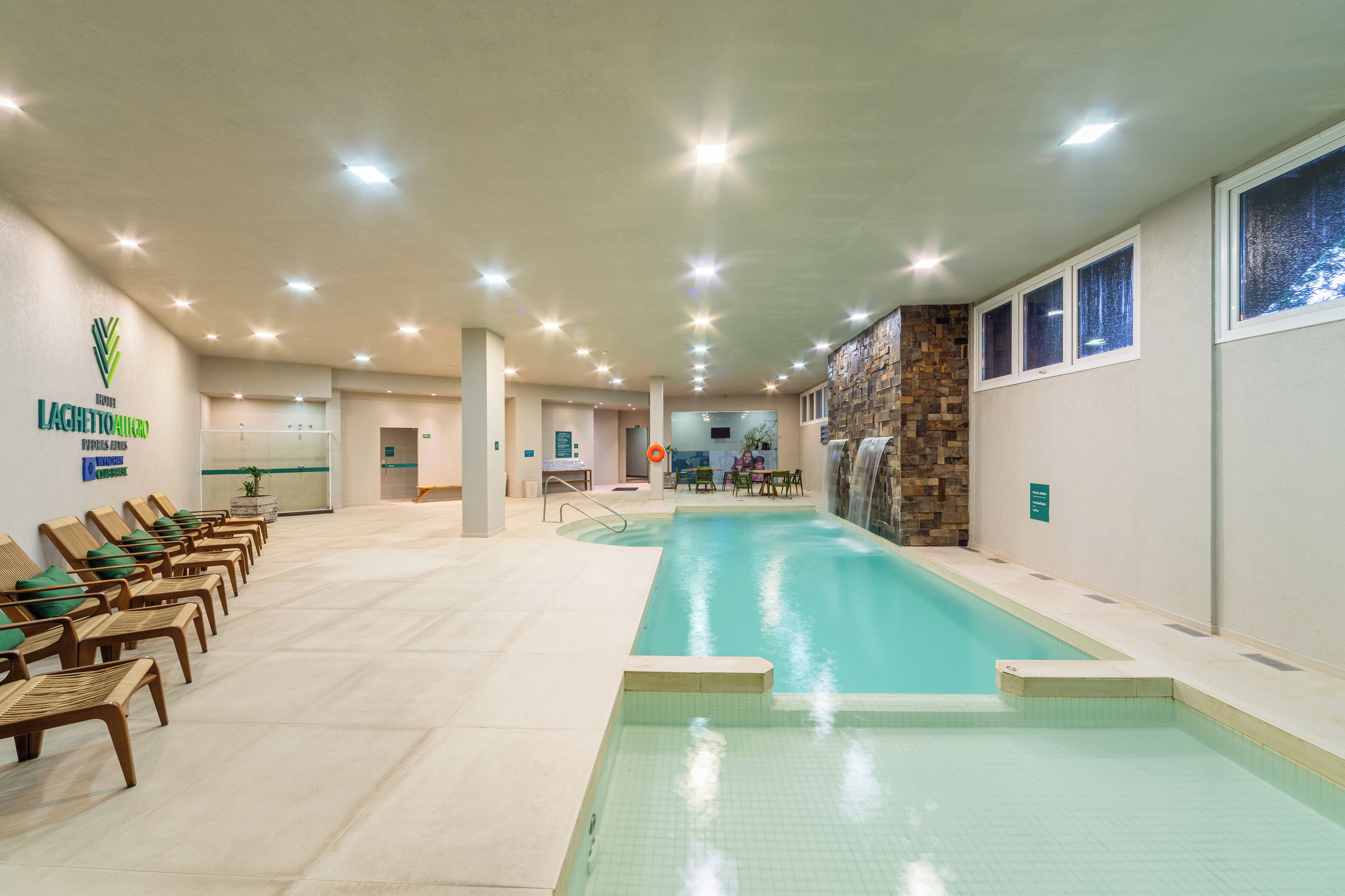 indoor pool, pool loungers