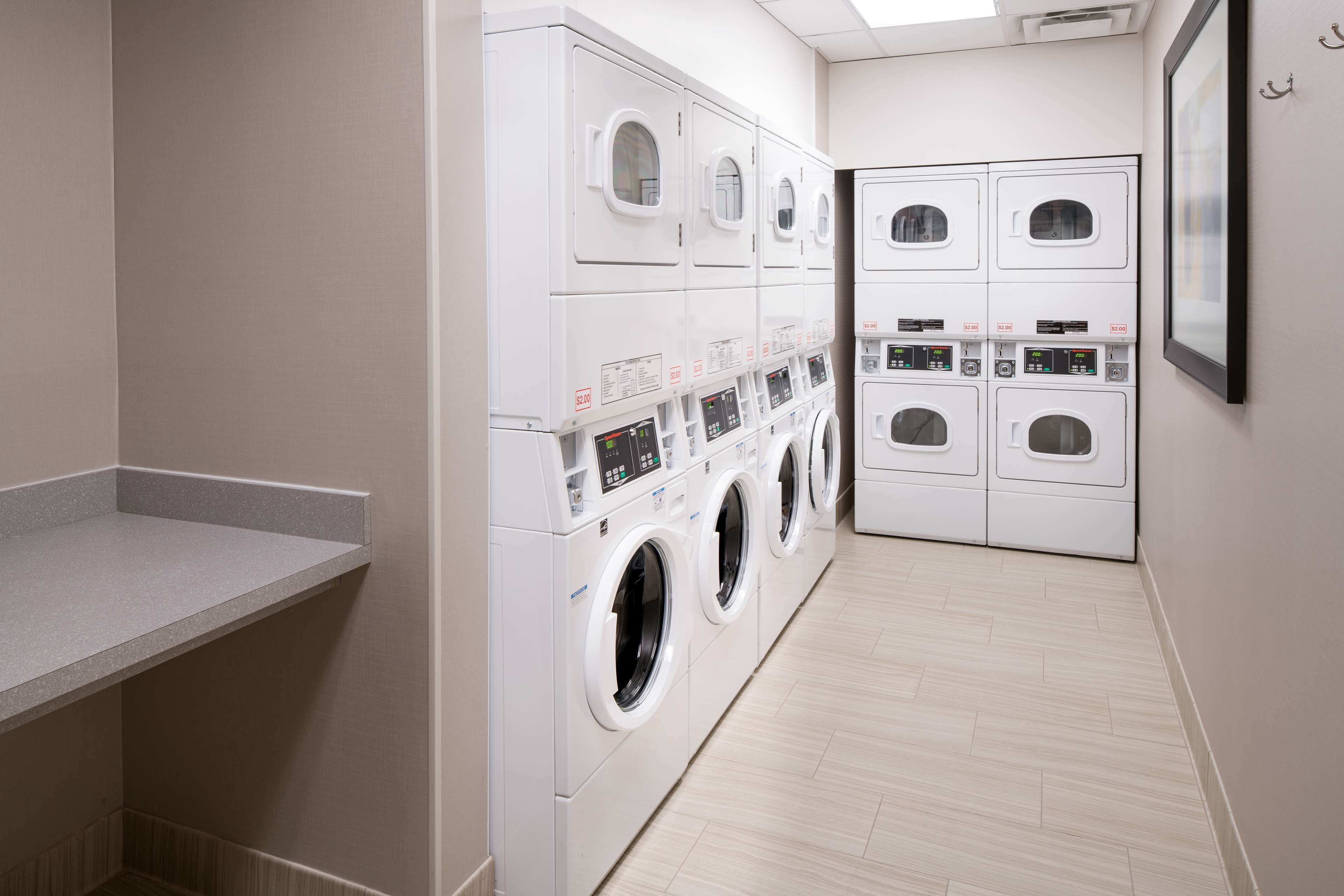 desk, laptop workspace, blackout curtains, iron/ironing board