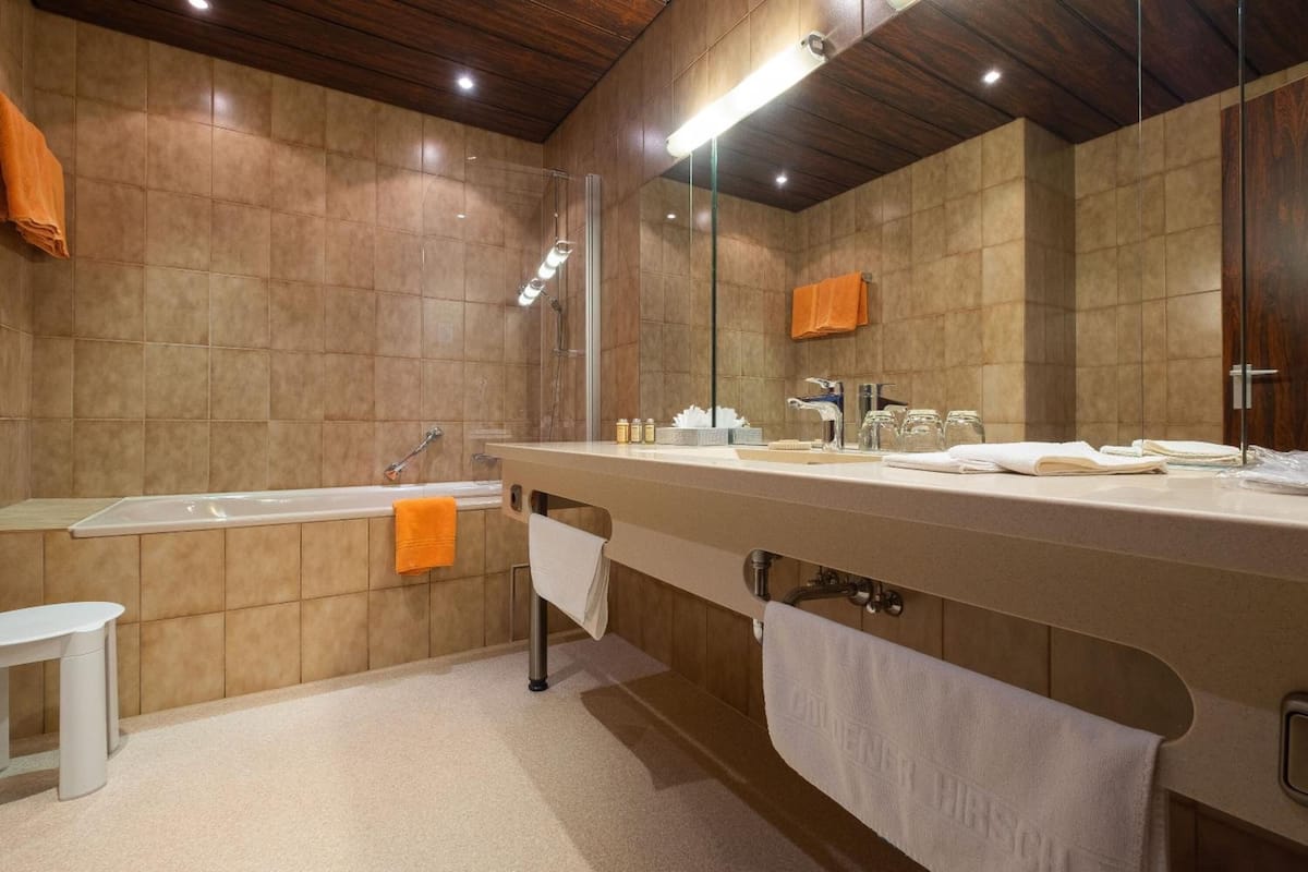 free toiletries, hair dryer, bidet, towels