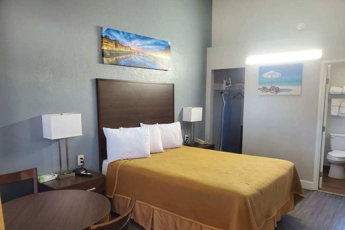 Desk, blackout drapes, iron/ironing board, WiFi (free)