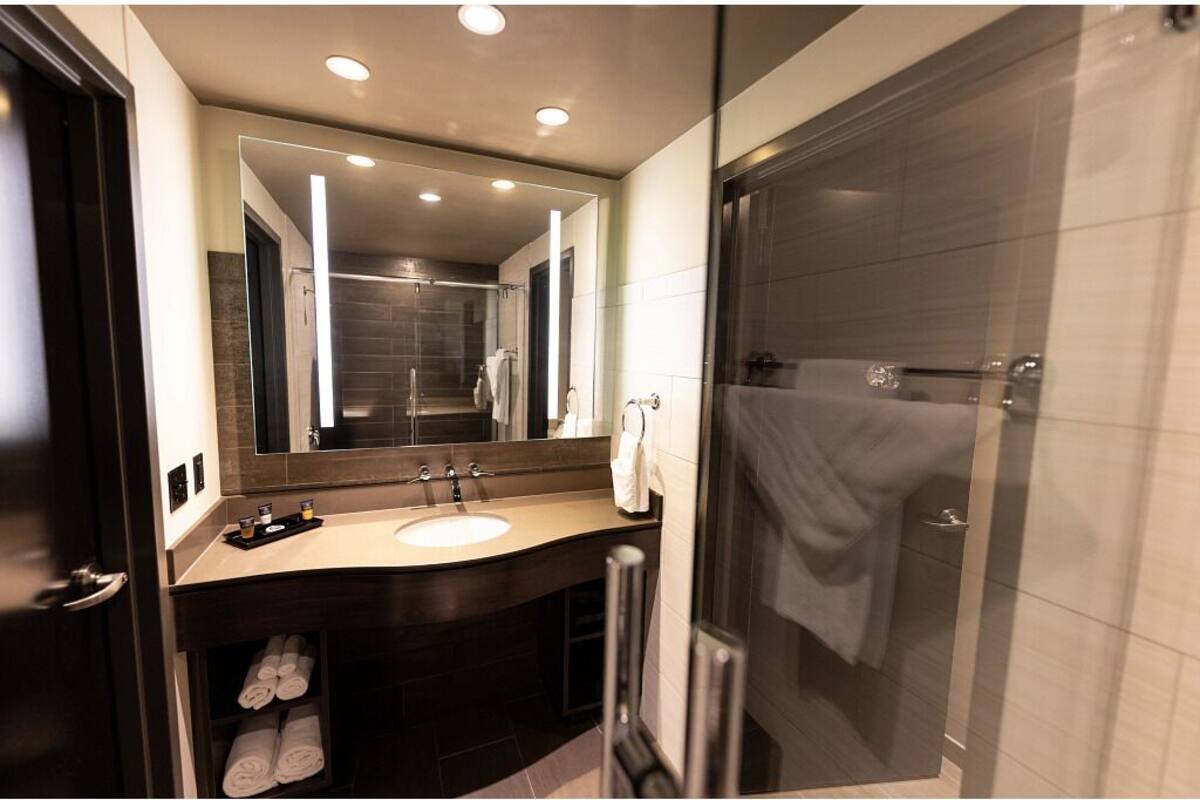 shower, free toiletries, hair dryer, towels