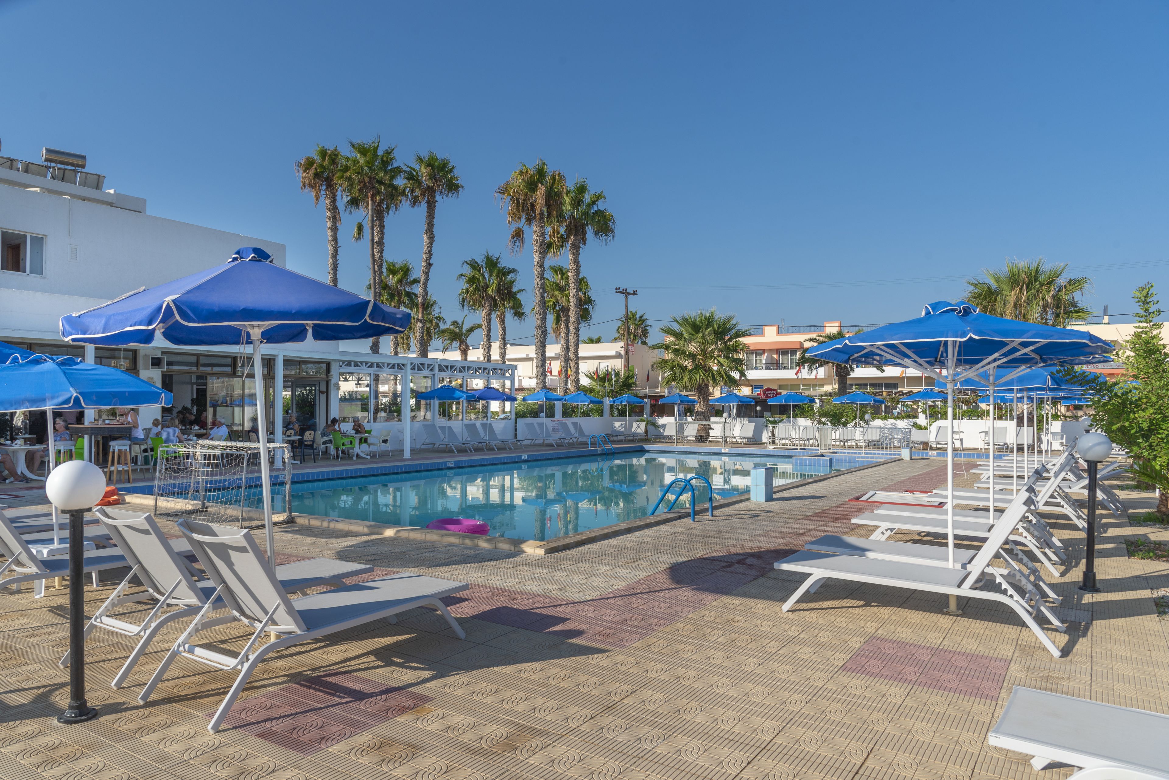 Outdoor pool, pool umbrellas, pool loungers