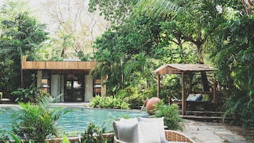 Kolam renang outdoor, dengan cabana gratis dan kursi berjemur