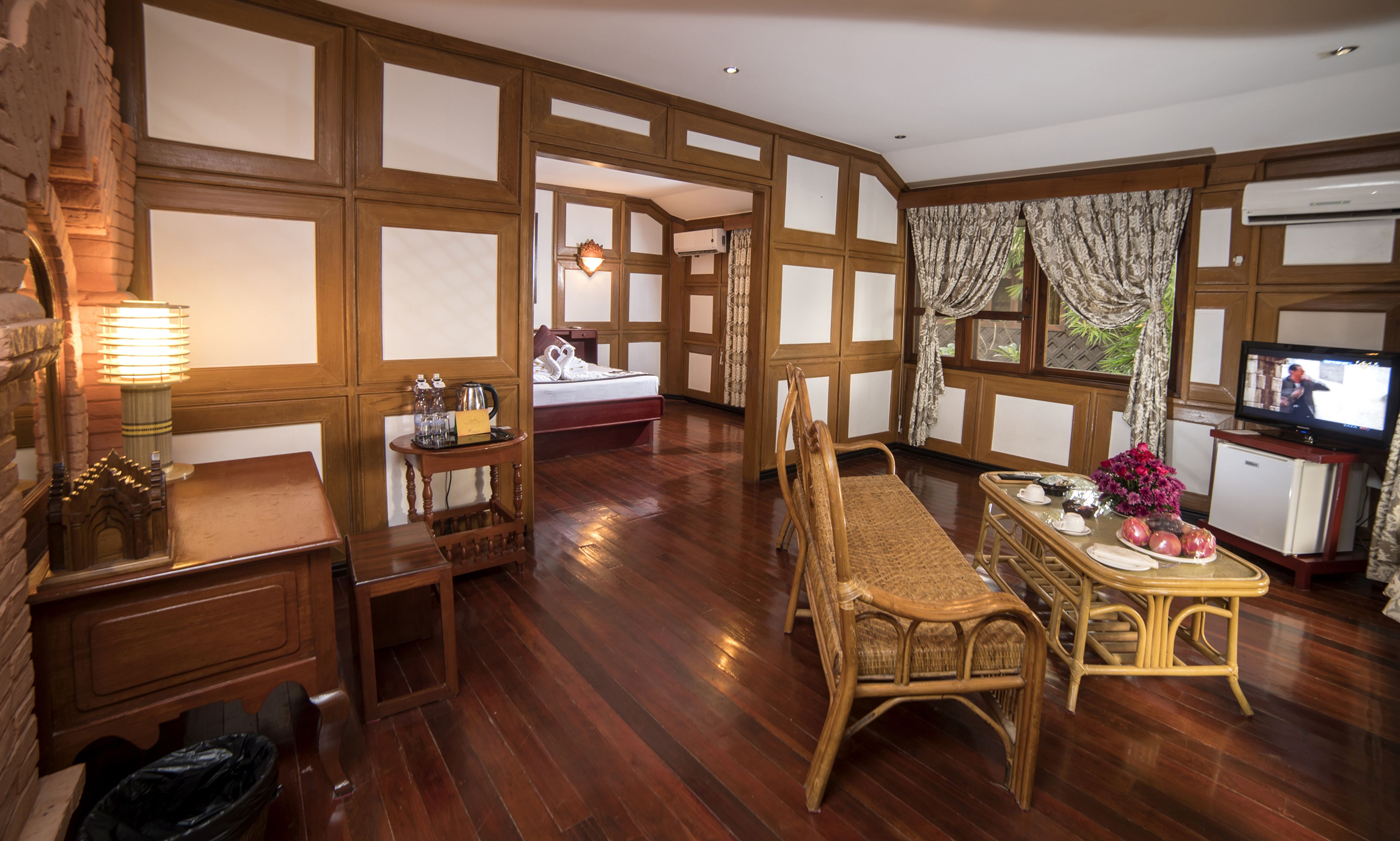 bagan riverview suite | minibar, in-room safe, desk, blackout curtains