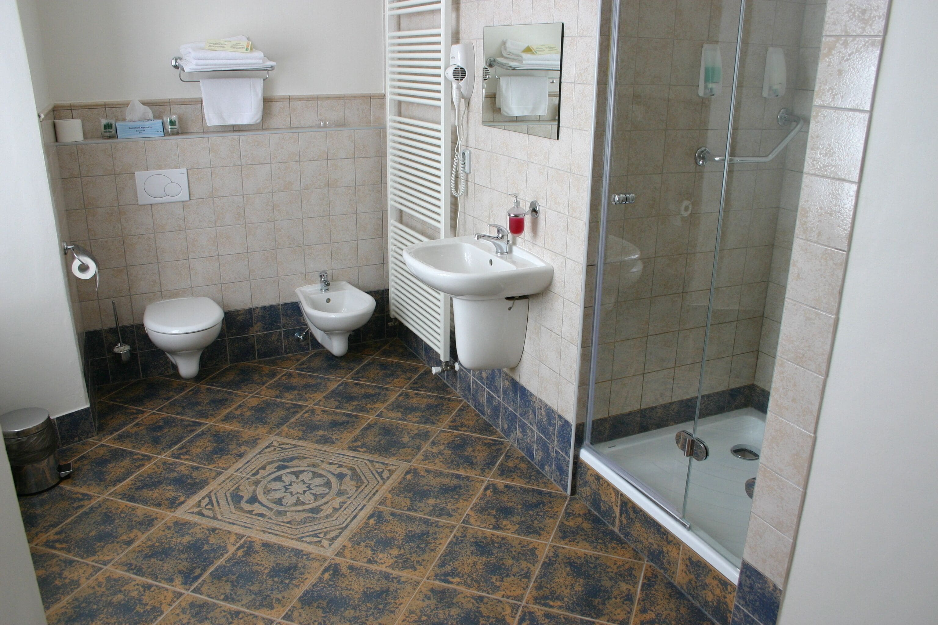 deluxe double room | bathroom | shower, free toiletries, towels