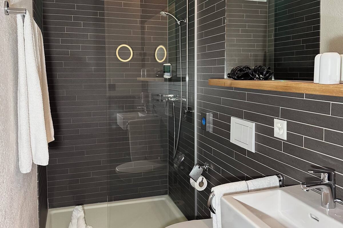 basic double room, private bathroom | bathroom | towels