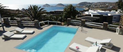 Luxury Villa, 4 Bedrooms, Private Pool, Sea View (Kalafati) | Terrace/patio