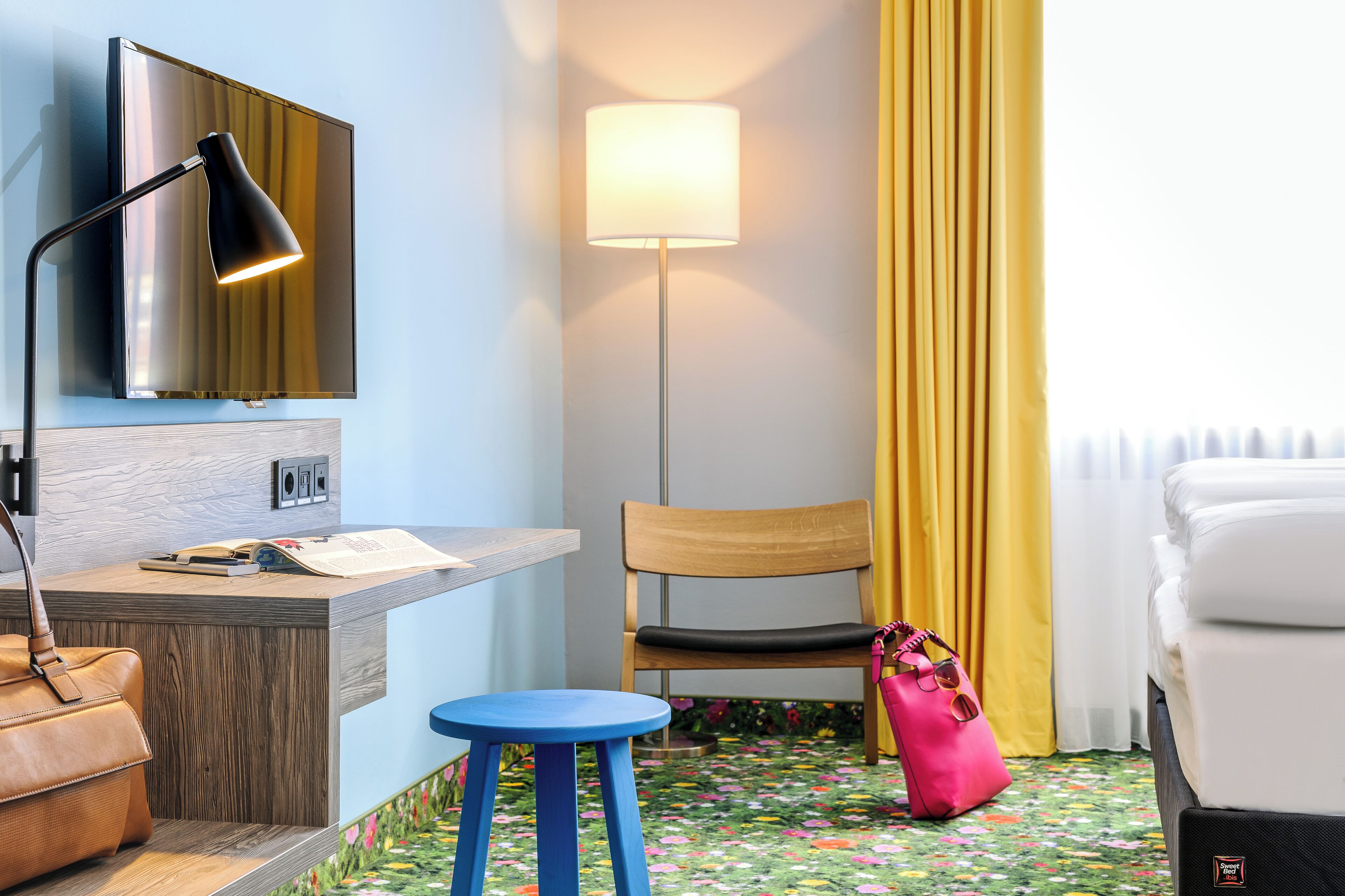 premium bedding, desk, blackout curtains, soundproofing