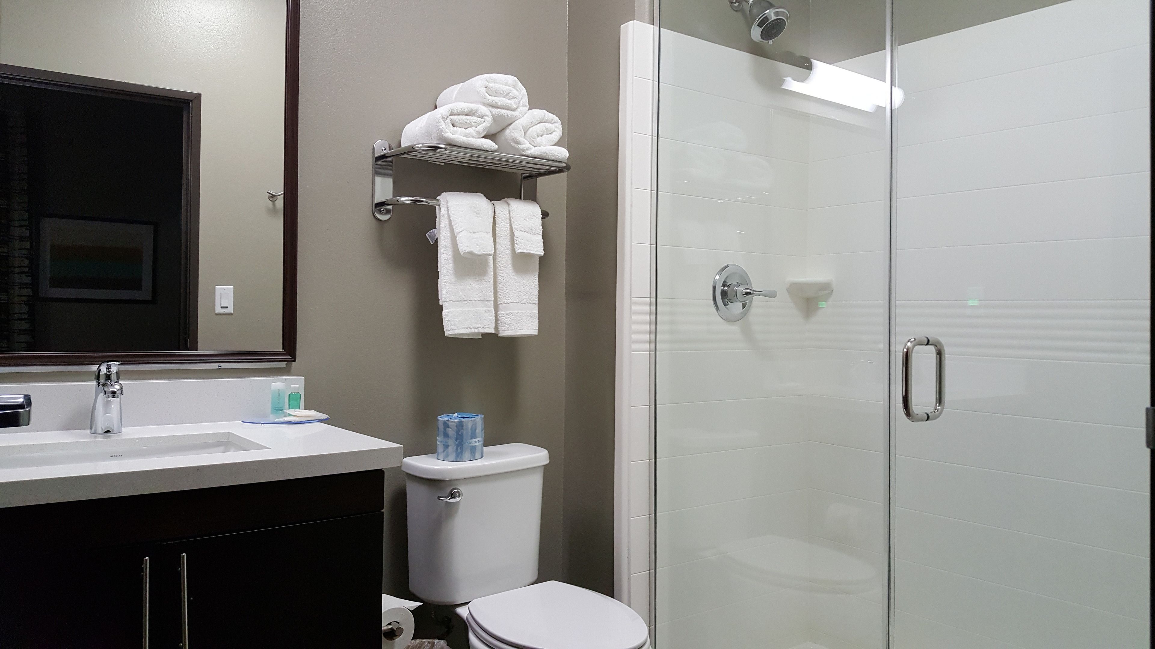 free toiletries, hair dryer, towels