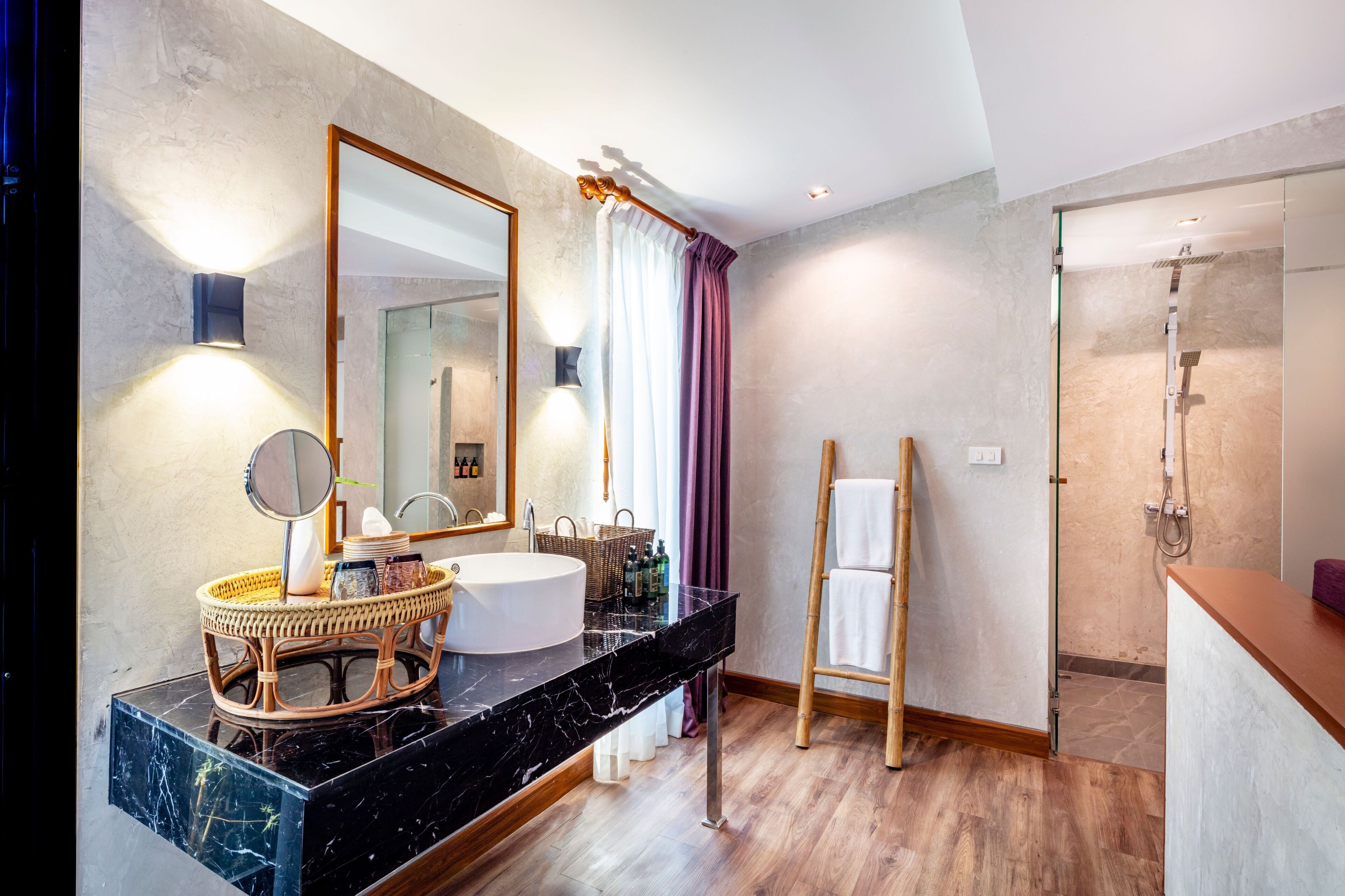 garden suite | bathroom | separate bathtub and shower, designer toiletries, hair dryer, bathrobes