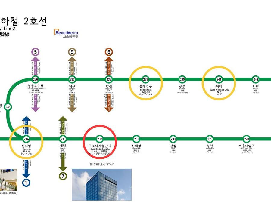 A subway map with station names and connections.