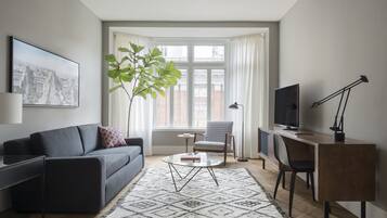 48-inch flat-screen TV with cable channels, TV, Netflix