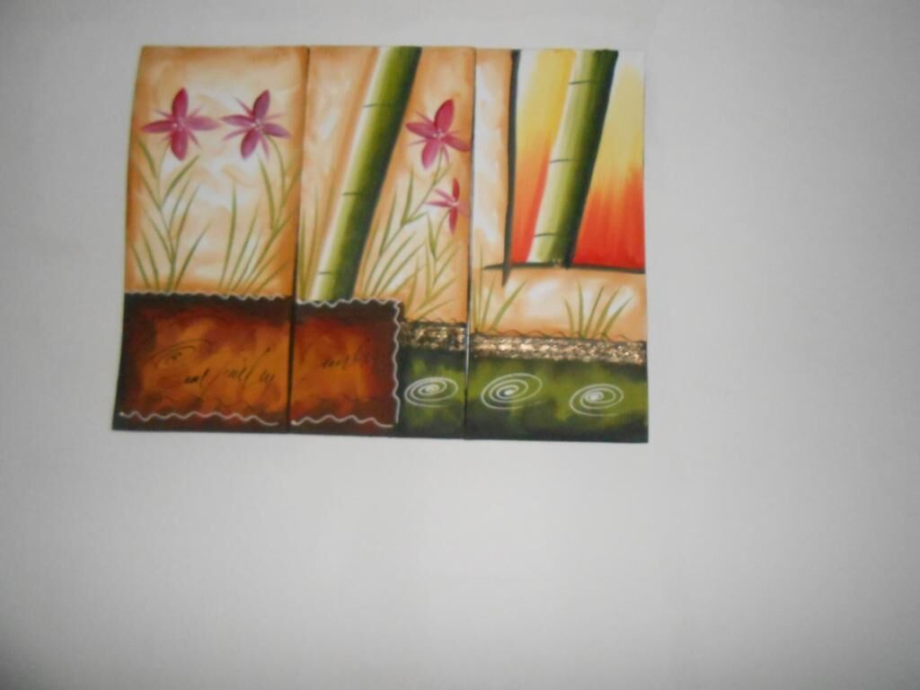 A painting with floral and bamboo elements.