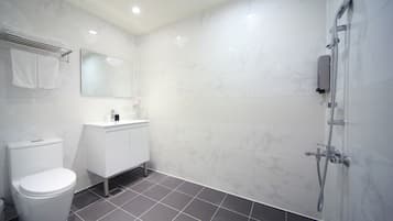 Shower, free toiletries, hair dryer, slippers