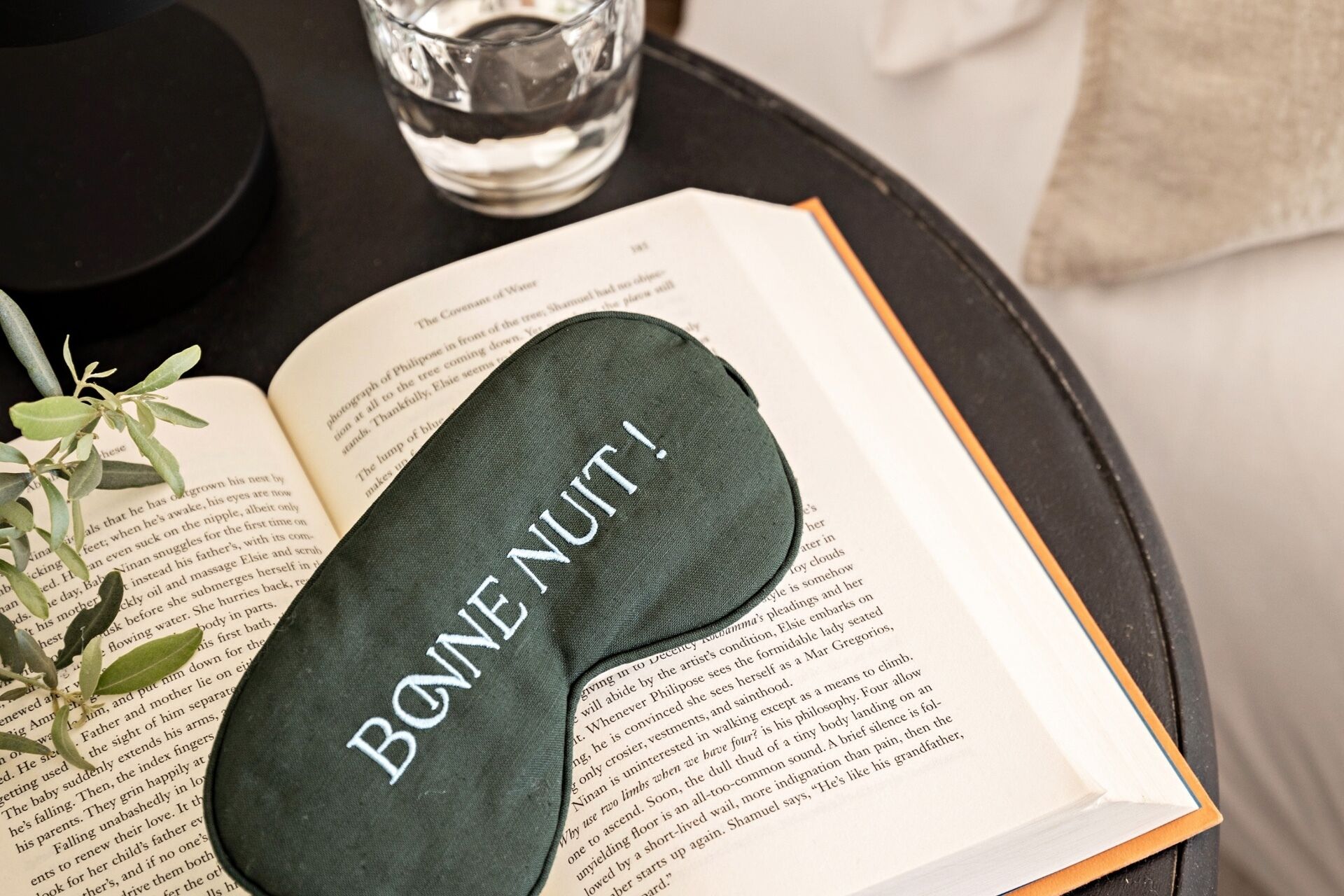 Un libro abierto con un almohadón encima.