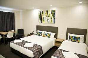 Premium bedding, desk, soundproofing, iron/ironing board