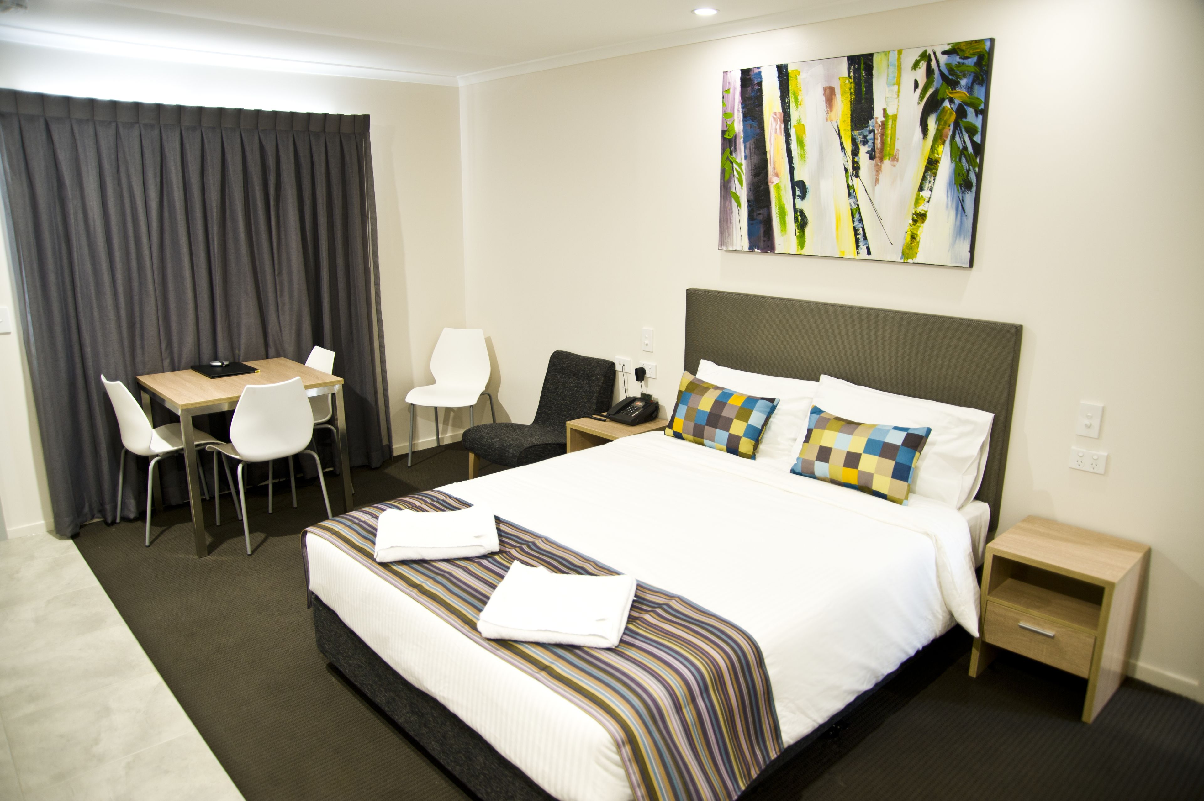 Premium bedding, desk, soundproofing, iron/ironing board