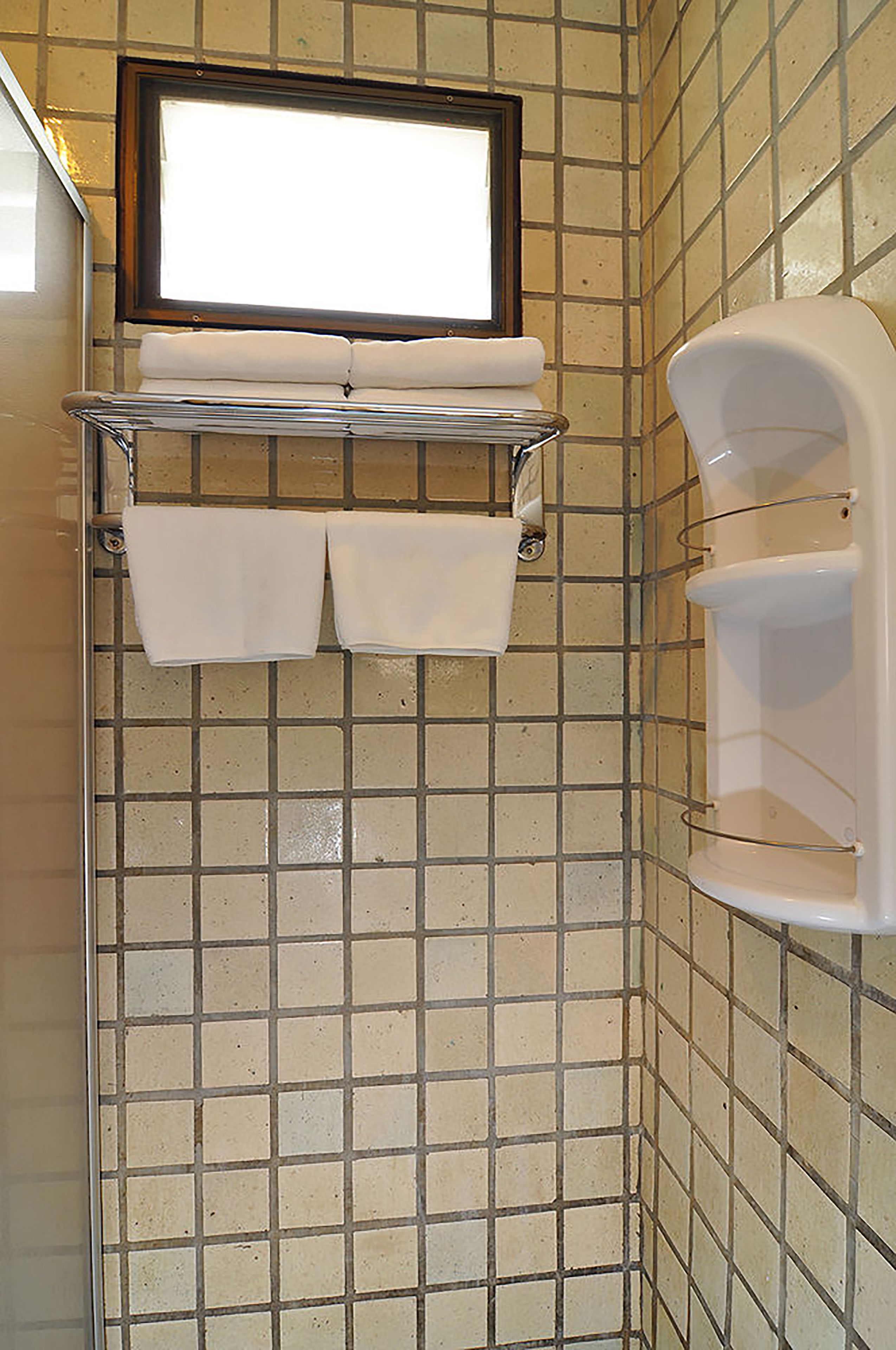 standard twin bed room with balcony | bathroom | shower, rainfall showerhead, hair dryer, towels