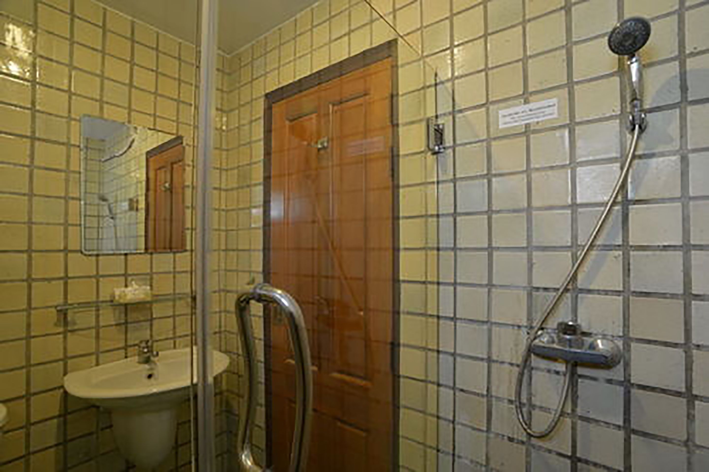 shower, rainfall showerhead, hair dryer, towels