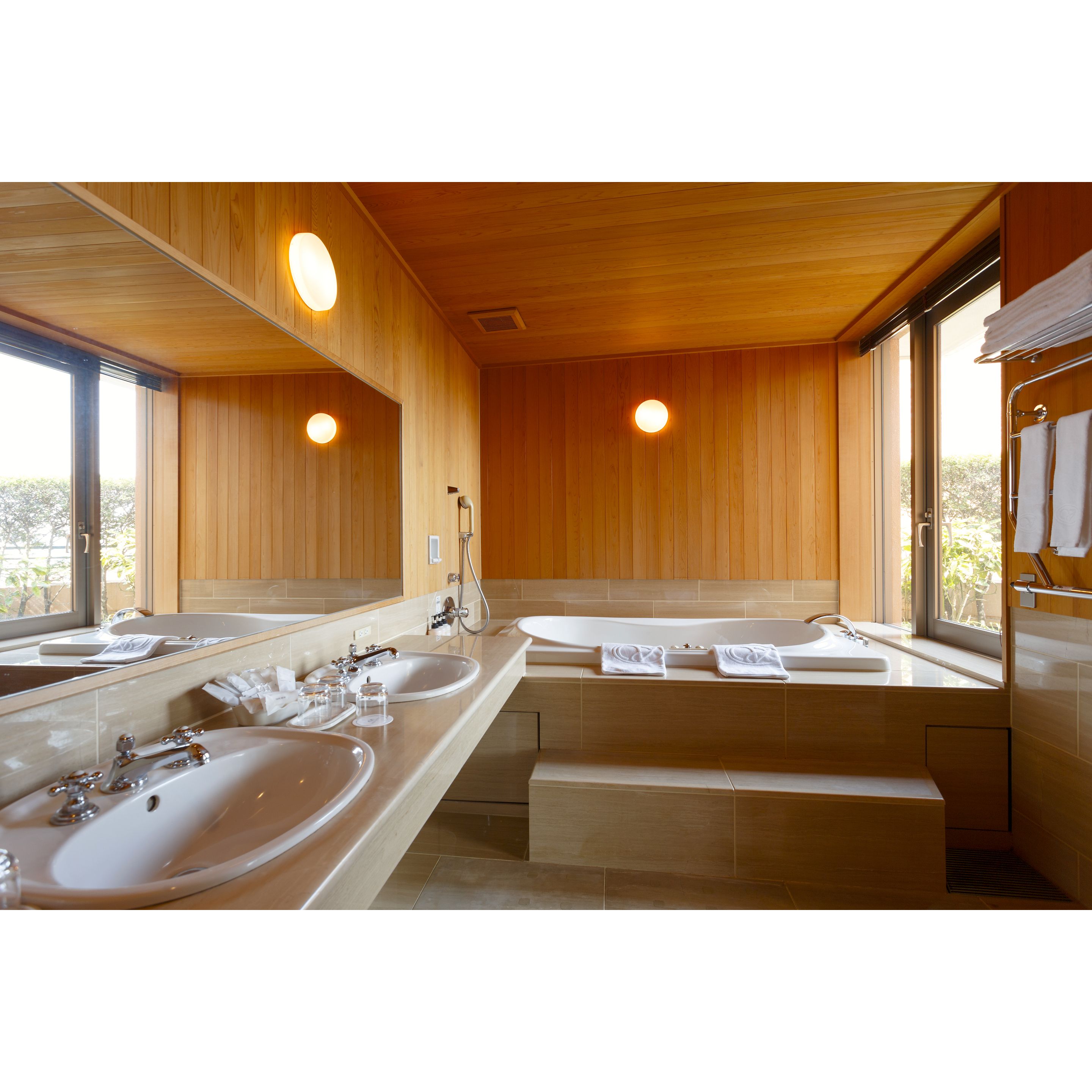 combined shower/bathtub, free toiletries, hair dryer, slippers