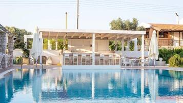 Outdoor pool, open 10:00 AM to 7:00 PM, pool umbrellas, sun loungers