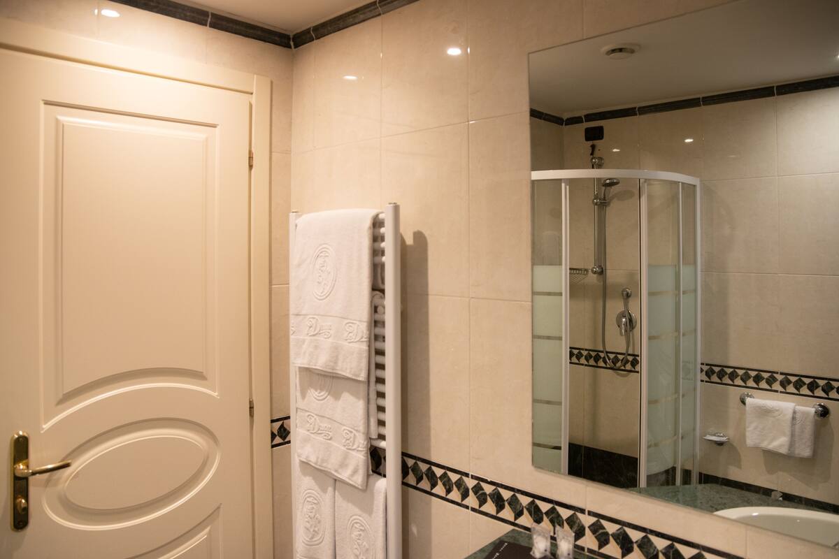 combined shower/bathtub, free toiletries, bidet, towels