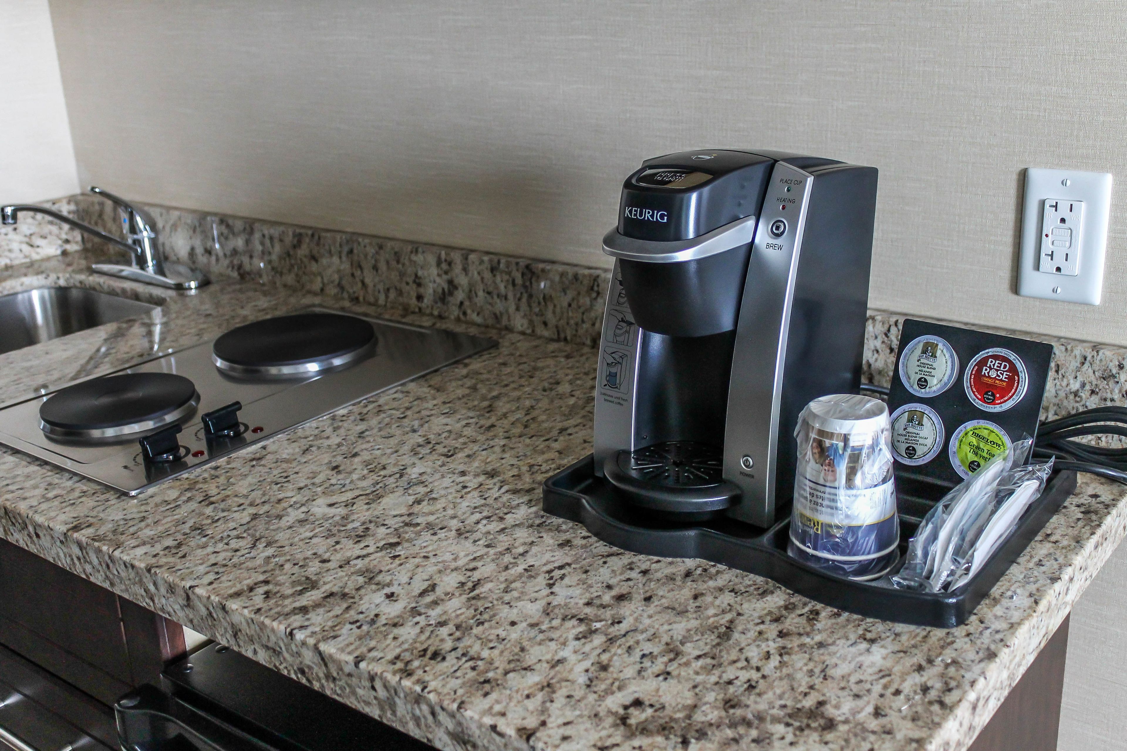 fridge, microwave, coffee/tea maker