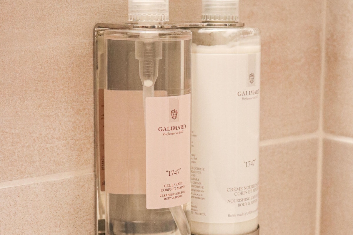 shower, rainfall showerhead, designer toiletries, hair dryer