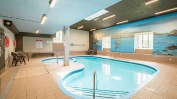 Indoor pool, outdoor pool, sun loungers